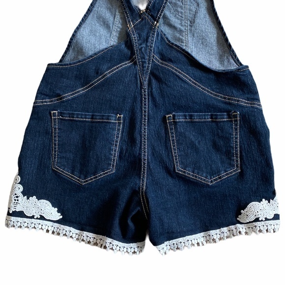 Jordache Lace Embroidered Denim Short Overalls - Picture 7 of 10